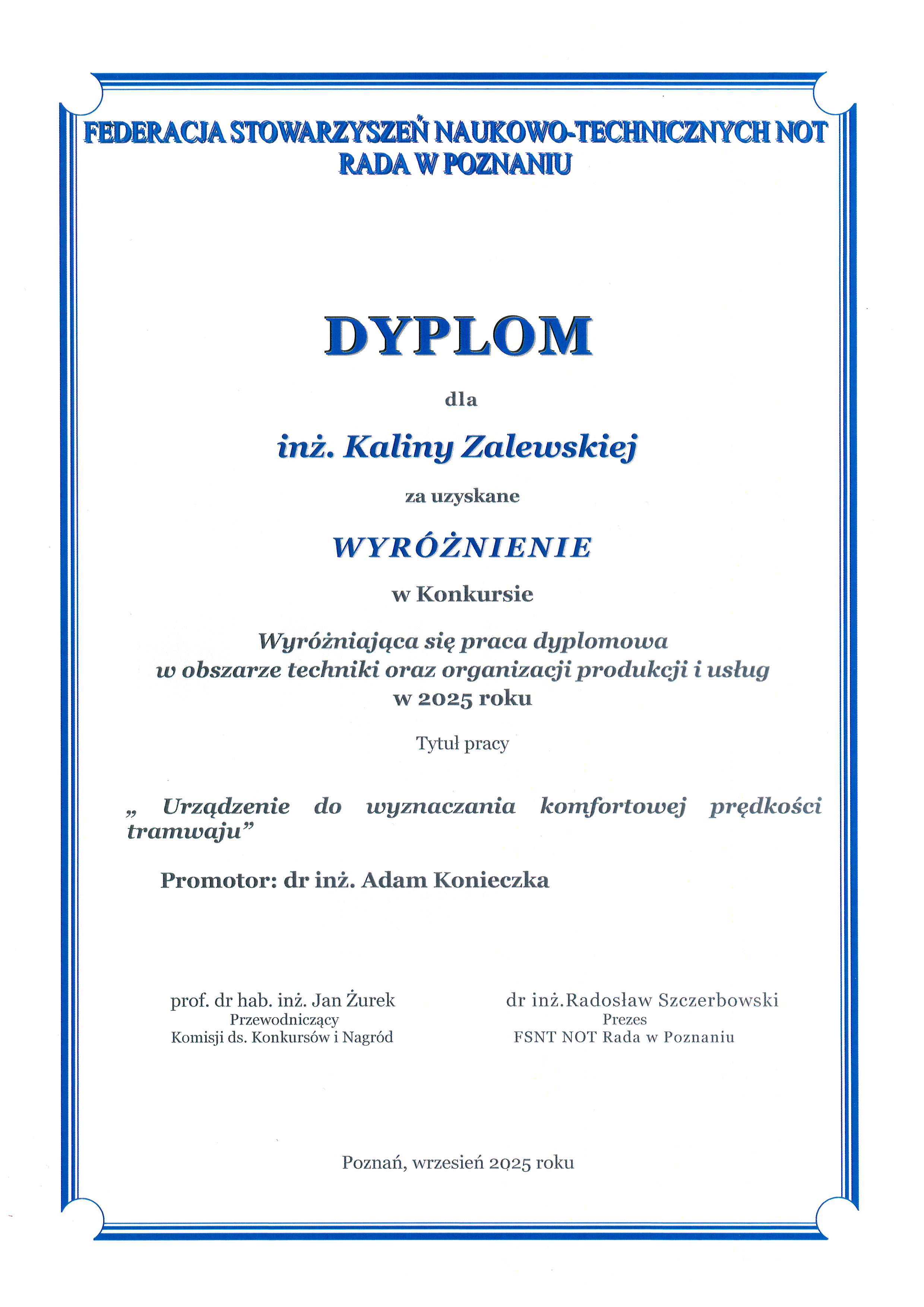 Dyplom inż. Kaliny Zalewskiej (2)