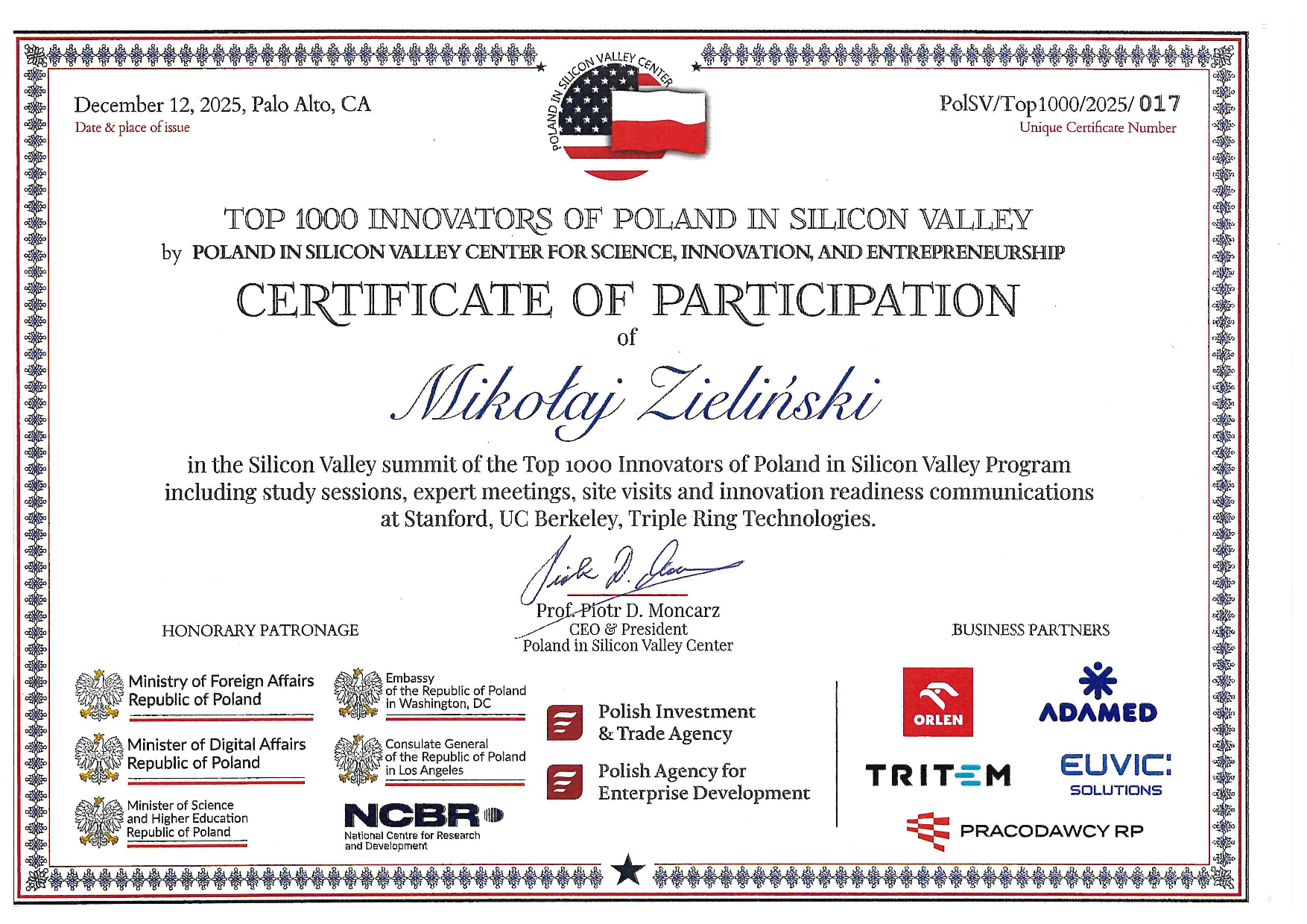 Certyfikat - Mikołaj Zieliński