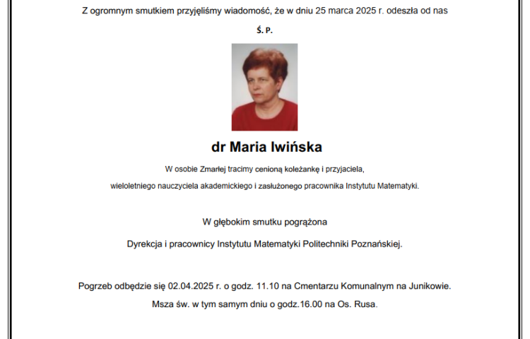 Nekrolog - Maria Iwińska