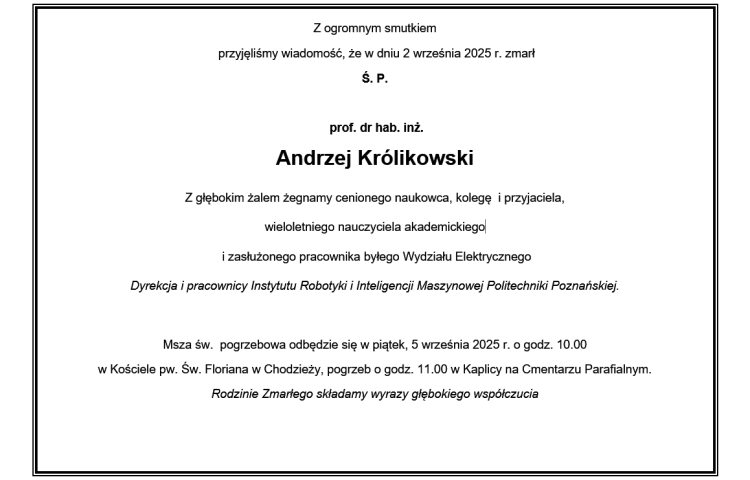 Śp. prof. dr hab. inż. Andrzej Królikowski
