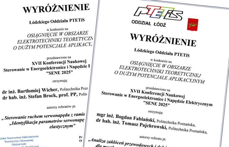 Dyplomy PTETiS dla pracowników WARiE